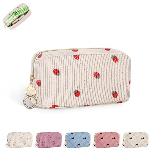 Tasche für Tampons und Binden Kleine Tampon Aufbewahrung Hygienebeutel für Damen Aufbewahrungstasche Perioden mit Reißverschluss Organizer Stilleinlagen Geschenke Mädchen 16*4*10cm(Erdbeere-Beige)