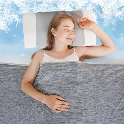 QUTOOL Cooling Blanket for Night Sweats, Q-Max>0.5 Cooling Fibres for Hot Sleepers, Double-Sided Cooling Lightweight Breathable Summer Blanket for Bed Sofa, Grey 150x200cm
