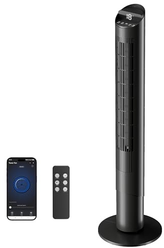 HOMCOM Ventilateur colonne 116 cm avec application WIFI et télécommande, ventilateur silencieux avec 6 vitesses, 4 modes, oscillation 65°, minuterie 12 h, écran LED, 45 W, pour chambre à coucher, noir