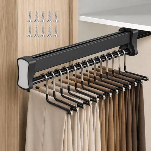 Ausziehbare Kleiderstange Herausziehen, 30/35CM Kleiderstange Schrank Ausziehbar, Kleiderschrank Stange Gleitschienen, Push-Pull Wardrobe Clothing Rail mit Dämpfung für Kleidung & Hosen(Schwarz, 35CM)