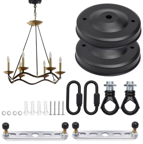 KLEHOPE 2 Stück Deckenrosette Schwarz Ø 110 mm – Runder Lampenbaldachin mit Karabinerhaken aus Metall, zur Decken- & Wandmontage, Geeignet für Lampenaufhängung, Hängelampen, Vogelkäfige und DIY-Deko