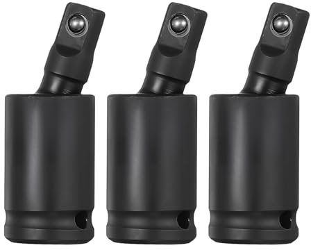 sourcing map 3 Pcs Universal Joint Socket Adapter 1/4 CR-MO Steel Impact Swivel Socket Adapter Universal Joint for Wrench Driver Tool, Black