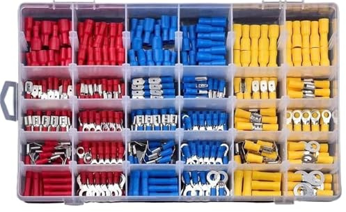 Terminali elettrici a crimpare Terminali a forcella assortiti Cavo isolato Giunto di testa Connettore elettrico Crimpatura Anello Forcella Set Capicorda(Only 480PCS)