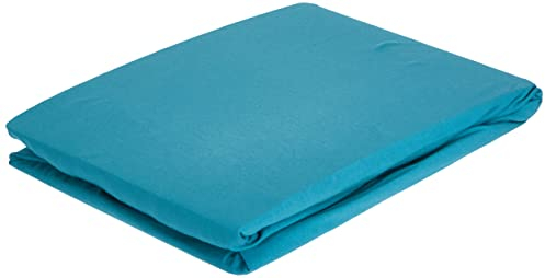 fleuresse Jenny C klassisches Jersey-Spannlaken, 100% Baumwolle, mit praktischem Rundumgummi, Fb. Petrol, Größe 100 x 200 cm, auch passend für 90 x 190/200