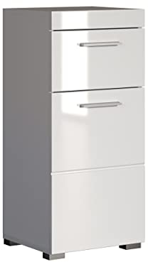 trendteam smart living - Amanda - Kommode - Weiß Hochglanz - Standschrank - (BxHxT) 37 x 79 x 31 cm - Badschrank mit 1 Tür und 1 Schublade - silberfarbene Griffe - universal einsetzbar - Kratzfest