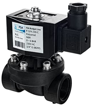 FSA Magnetventil Kunststoff PA6 3/4 230V AC 0-6 bar NBR stromlos geschlossen
