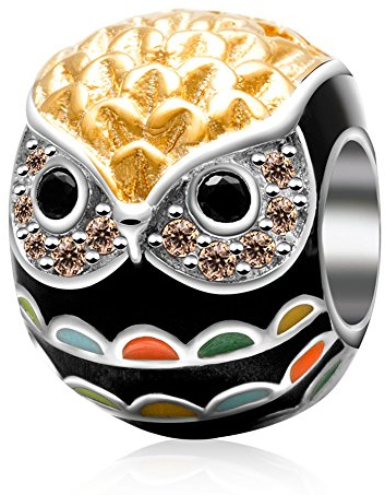 Andante-Stones 925 Sterling Silber Gold Bead Charm * Bunte Eule * Element Kugel für European Beads Modul Armband + Organzasäckchen