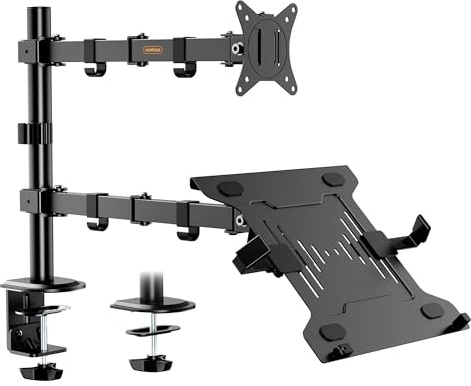 VonHaus Monitor Stand with Laptop Tray for 13-32 Screen, Monitor Mount and Desk Clamp, Height Adjustable, Easy Assemble Stand w/Full Tilt, Rotation & Swivel Arms, VESA: 75x75 & 100x100mm