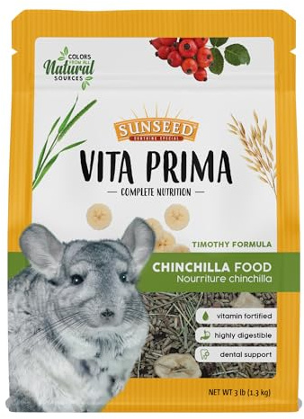 Sunseed Vita Prima Chinchilla Food - 3 Lb Resealable Bag – Instinctive Foraging Blend with Ancient Grains – No Artificial Colors Flavors Or Preservatives – Added Vitamins and Minerals