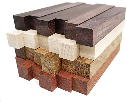 Exotische Holz-Stiftrohlinge, 12 Stück, Drehbedarf, DIY-Stift-Bastelarbeiten: Bloodwood, mexikanisches Ebenholz, Jatoba, harter Ahorn, 3 von jeder Holzart, 12 x 1,9 x 1,9 cm
