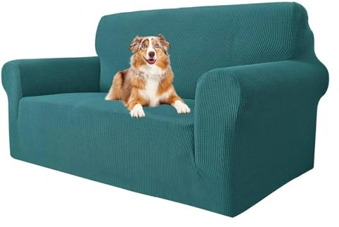 MAXIJIN Super Stretch Sofabezug für 2-Sitzer, 1 Stück, Universal-Sofabezug, Jacquard, Spandex, Sofaschoner für Hunde und Haustiere (2-Sitzer, Schwarzgrün)