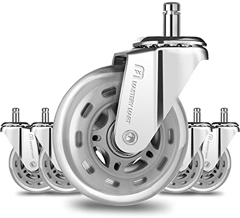 Mastery Mart Bürostuhl Rollen, 5er Set, 10mm X 22mm Stift Hartbodenrollen, Ersetzen Bodenschutzmatten, Passend Für 1KEA Stuhlrollen, Silber