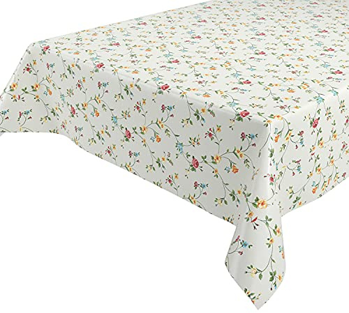 Klassisch Blümchen Wachstuchtischdecke Wachstuch abwischbar Garten Tischdecke RUND OVAL ECKIG, Größe wählbar (Eckig 140x100 cm)
