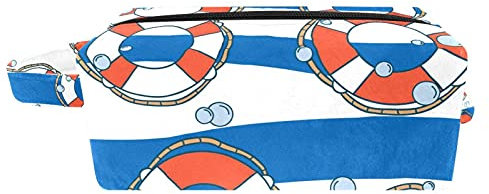 Portable Travel Cosmetic Bags, Brush Pouch with Carry Handle, Lifebuoy Water Blue White Waves Stripe Tote Toiletry Bag Accessories Organizer for Women Girls