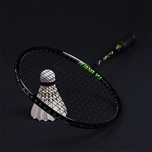 XJST Qualität Badmintonschläger, Super Leichte Offensive Badminton-Schläger-Set, Kohlefaser-Verbundstoff, Integrierter Formstruktur, Für Anfänger Und Fortgeschrittene Spieler,Schwarz