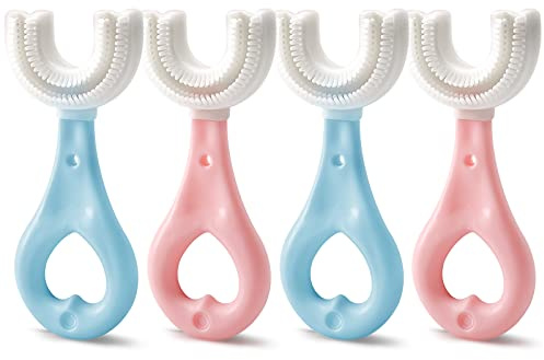 4-in-1 U-Shaped Toothbrush Set - Infant to Toddler Oral Care - Food Grade Silicone - Perfect for Age 1-6 (4-Pack) Baby Essentials Gift