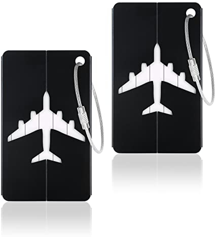 Vicloon Kofferanhänger, 2 Stück Koffer Aluminium Gepäckanhänger, Kofferanhänger mit Adressschild, Wasserdichte Tags zum schnellen Auffinden von Reisetaschen-Schwarz