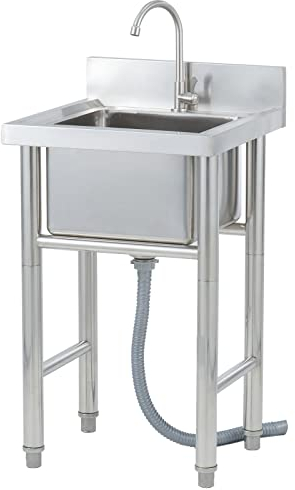 ZWLI 50cm,60cm Lavello in Acciaio Inox con Mobile Supporto Cucina Lavamani Commerciale in Acciaio Inossidabile lavandino da Esterno lavandino da Campeggio Vasca Singola,50cm,60cm