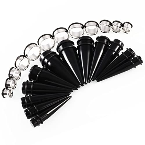 Dehnstäbe Edelstahl, Tunnel Expander mit 24PCS Silber Kegel und Doppelt Aufgeweitet Body Piercing Schmuck Geschenk Set
