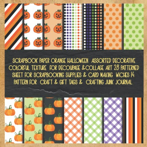 scrapbook paper orange halloween assorted decorative colorful texture for decoupage &collage art 28 patterned sheet for scrapbooking supplies & card ... craft & gift tags & crafting junk journal