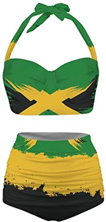 Howilath Jamaican Flag Swimwear 2 Pack Bathing Suit Soft Bikini Comfy Tankini Bandeau Bikini Top with High Waisted Bottom-2XL
