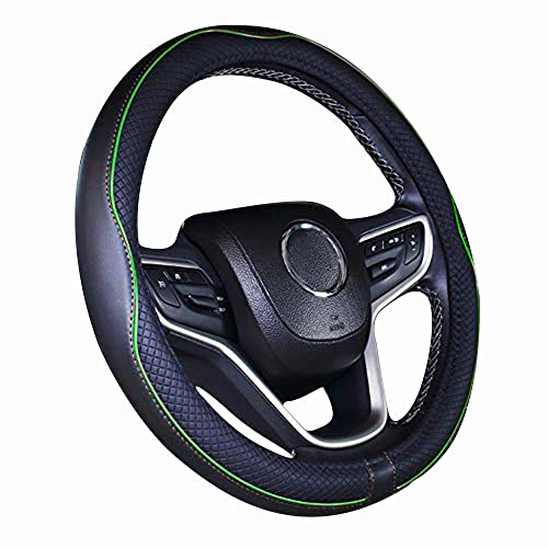Istn Mikrofaser Leder Auto Lenkradbezug 38cm für die meisten Autos (schwarz Grün)