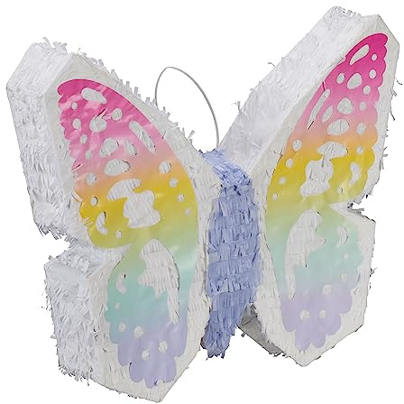 Relaxdays Pinata Schmetterling, zum Befüllen, Geburtstag Mädchen, zum Aufhängen, Piñata Kinder, HBT 48 x 58 x 10cm, bunt