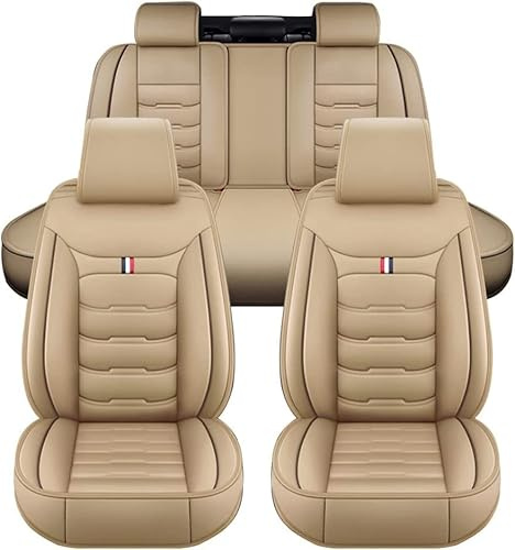 HOCAH Full Set Auto Sitzbezüge für BMW E91 3 Series Touring 318i 320i 318d 320d,5-Sitzer Luxus Full Set PU Leder Auto Sitzbezüge, Allwetter Vorne und Hinten Wasserdicht Autozubehör,Beige