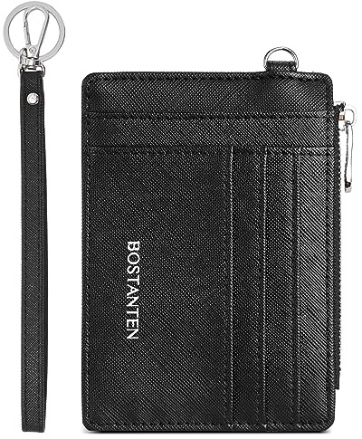 BOSTANTEN Geldbörse Damen Klein, PU Leder Kreditkartenetui RFID Schutz Geldbeutel Damen Kartenetui mit Münzfach, Mini Frauen Portemonnaie Kartenhalter Slim Wallet(Schwarz)