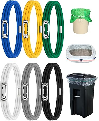 Rosaver Garbage Can Bands Cord Lord Design Adjustable Large Trash Can Rubber Bands Fits 8-33 Gallon Trash Cans Multifunction Bands Litter Box Bands for Kitchen Tables Picnic Party
