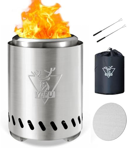 YEFU Tisch-Feuerstelle, 24,6 x 18 cm, raucharmer Campingkocher für Outdoor & Terrasse, mit Pellets oder Holz, sicher brennende Tisch-Feuerstelle, mit Reisetasche & 2 Mini-Sticks & feuerfester Matte,