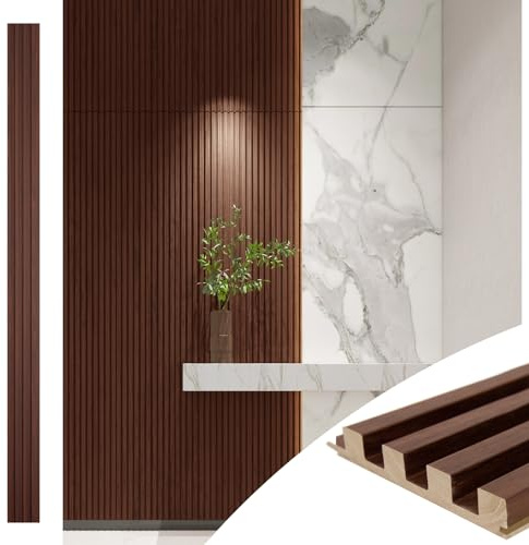 Art3d Slat Wood Wall Paneling - 108 x 5.7 x 0.7in, Pack of 4pcs + 1pc End-Trim for Interior and Ceiling Decor, Walnut