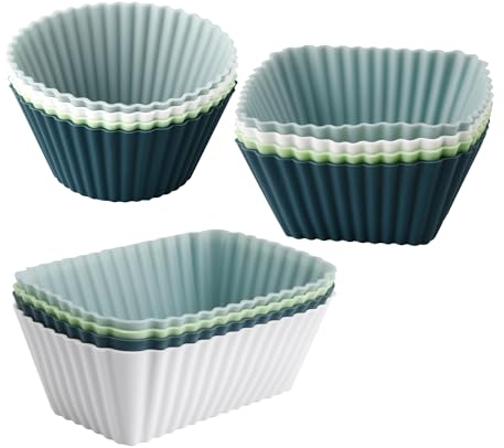 Rumyve 12pcs Silicone Cupcake Liners,Reusable Silicone Cake Molds,DIY Baked Bento Lunch Box Dividers(Style A