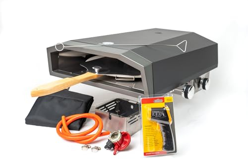 16 inch Gas Outdoor Propane Pizza Oven with an Authentic Stone and a Manual Rotating System - Accessories Package -Raincover