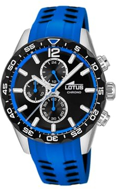 LOTUS Reloj Hombre Analógico de Caucho Azul | Movimiento de Cuarzo, Cronógrafo, Cristal Mineral de Alta Resistencia, Resistente al Agua 10 ATM 18953/2 Special Prices