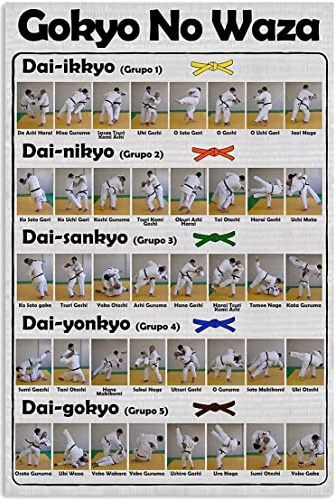 FJQWKLF Judo-Lernen, rahmenloses Poster, Wandkunst, Gokyo No Waza, Leinwanddruck, Wissenstabelle, inspirierende Wandkunst, Judo-Fitnessstudio-Dekoration, 20,3 x 30,5 cm