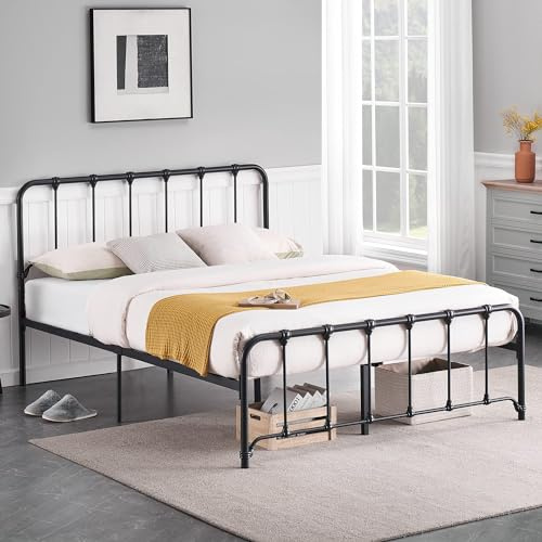 LUNSY 140x200 Vintage Bettrahmen Metallbettgestell mit Lattenrost, Stabiles Jugendbett/Gästebett, Großer Stauraum,Ideal für kleine Räume Metallbett,Schwarz