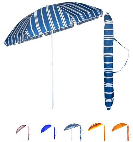 VIRSUS Ombrellone da Spiaggia 987, Diametro 240 cm, Tessuto Poliestere 440gr, Asta metallo da 32mm, 8 Stecche in Fibra Vetro, Snodo Regolabile, Ombrello da Mare con Sacca