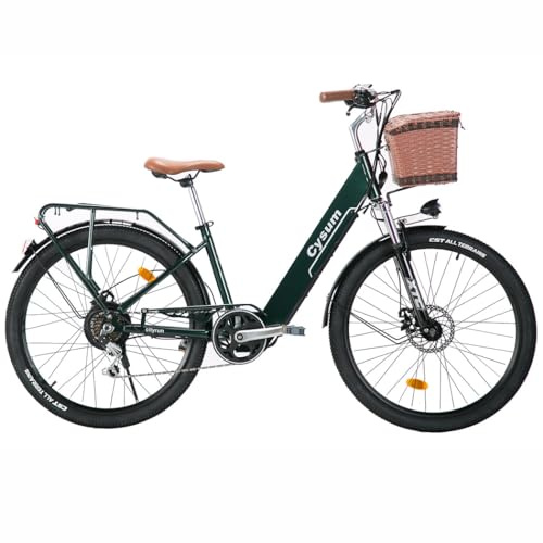 cysum cityrun bici elettrica, 26'' pedalata assistita Bicicletta Elettrica, City E-bike per adulti uomo donna, 250W motore 25km/h, 36v 360WH batteria al litio, gamma 80KM, lcd dispaly (verde)