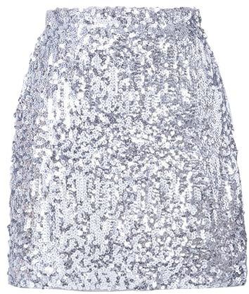 Lufdegim paljettkjol för kvinnor paljettkjol, glitterkjol, silver, festkjol, outfit, omlottkjol, karneval, kostym, dans, silver, M