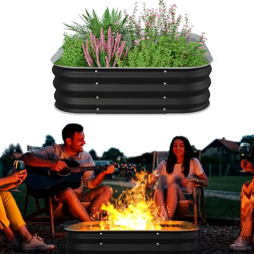 Feuerstelle 122 cm, quadratische Feuerschale aus verzinktem Stahl für draußen, robuste Stahl-Feuerstelle im Boden für Hinterhof, Camping, Lagerfeuer, Blumen-Hochbeet für Garten, 27,9 cm hoch