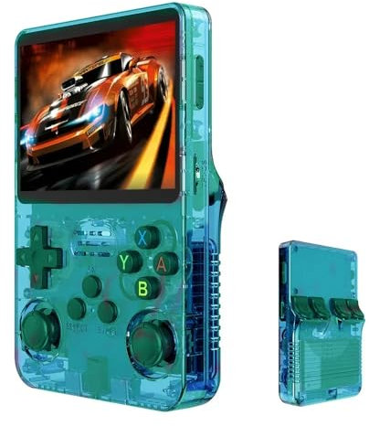 R36S Retro Handheld Game Console Built-in 15000+ Classic Games, 3.5-inch IPS Large Screen Portable Pocket Console Video Player with 64G TF Card, 3500mAh Rechargeable Handheld Gaming Console (Green)