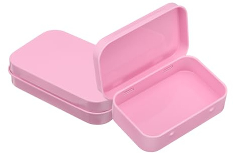 sourcing map 2pcs Metal Tin Box, 3.7x2.4x0.8 Mini Portable Rectangular Empty Tinplate Small Storage Container Airtight Tins with Lids for Candy Favors Crafts Christmas Gifts, Pink