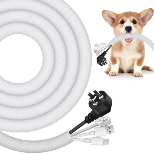 Qianyu Dog Cat Cord Protector 9.84 ft Cable Management Sleeve Flexible Cable Wrap Cover Prevent Pets Chewing Hider Cords Organizer Protector for USB Charger Power Audio Computer Extension Wire(white)