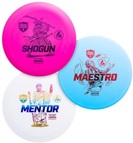 Discmania 3-Disc Golf Starter Set - Starter Kit of Disc Golf Discs for Beginners - 1x Fairway Driver, 1x Midrange, 1x Putter - Mentor, Maestro & Shogun - Easy to Throw - Ideal Gift for New Players