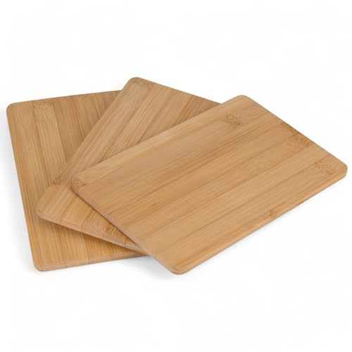 MIJOMA Lot de 3 planches à découper en bambou – Planches à découper durables 22 x 14 cm, robustes et hygiéniques, idéales pour la cuisine et le camping