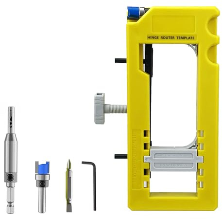 Door Hinge Jig for Router, Router Template for Door Hinges, Adjustable Door Router Template Door Hinge Mortise Installation Kit Fits 3 to 5 Length, 1/4 or 5/8 Thickness | Router Template for Door Hinges, Plastic Woodworking Jig, Mortise Kit, Includes Milling Cutter and Drill Bit