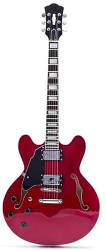 E-Gitarren-Starterkit Semi Hollow Jazz Handgemachte F-Loch Kirschrot Und Sonnenuntergang Linkshänder E-Gitarre(Red)