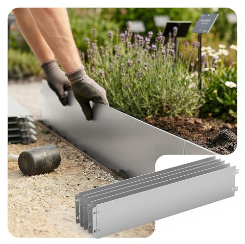 VOUNOT® Bordure de Jardin Gazon en Métal Galvanisé 30M Bordure de Séparation Résistante Clôture Flexible de Pelouse Epaisseur 0.7mm 100x18cm Lot de 30pcs pour Jardin Plantes Potager