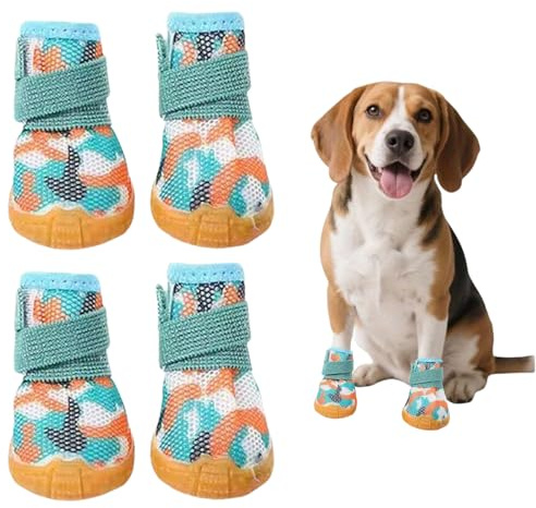 4 paia di scarpe per cani con protezione per le zampe per cani di piccola taglia, stivali per cani traspiranti estivi con suola antiscivolo in gomma, scarpe per cani con protezione per le zampe per